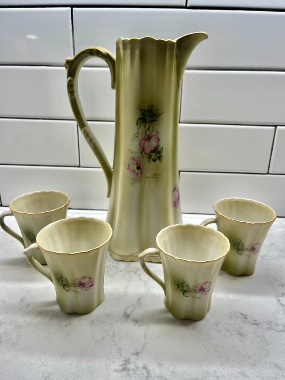 Vintage Nippon Chocolate/Coffee Pot and 4 Cups